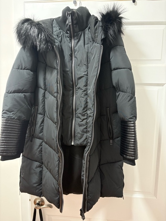 Noize Black Quilted Faux-Fur Trim Puffer Coat